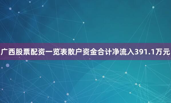 广西股票配资一览表散户资金合计净流入391.1万元